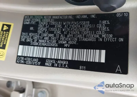 2010 Toyota Highlander Limited V6 from USA, damaged, VIN 5TDDK3EH8AS026856